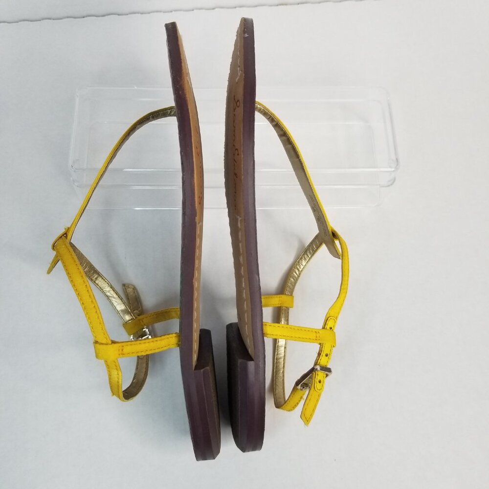 Sam Edelman Tropical Gigi T -Strap Yellow Thong Sandals Boho Resort Summer 7.5W - Picture 9 of 13